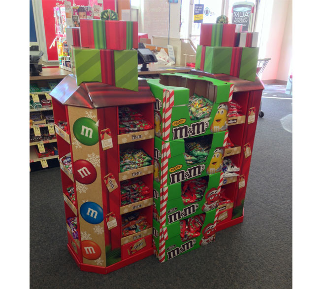 M & M Holiday Candy Gift Box Display