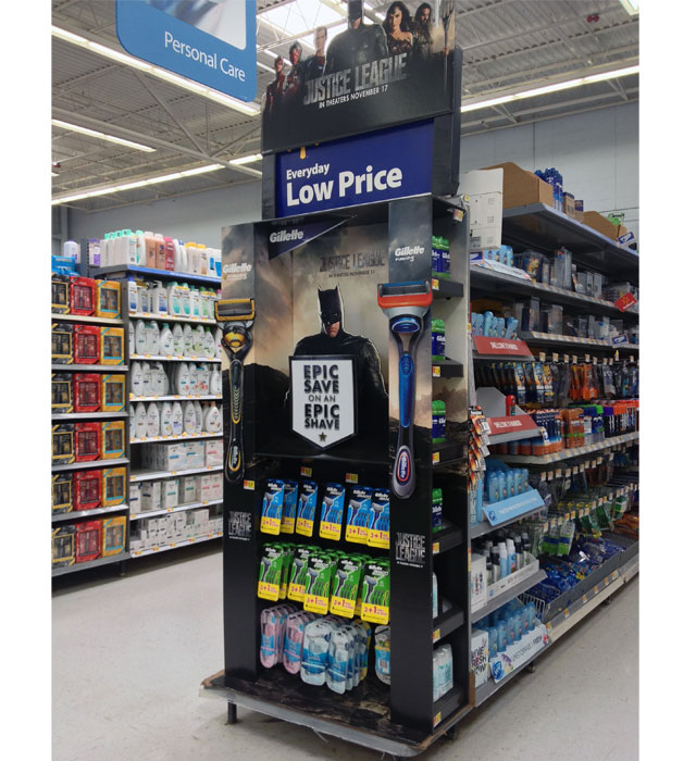 Gillette and Justic League End Cap Display